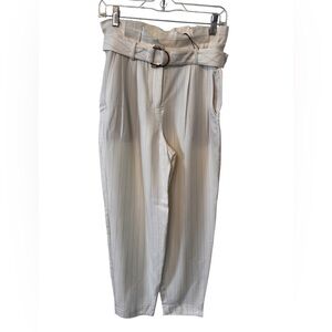 Express High Waist Cream Pinstripe Trousers Size 2R NWT D Ring Belt Lightweight